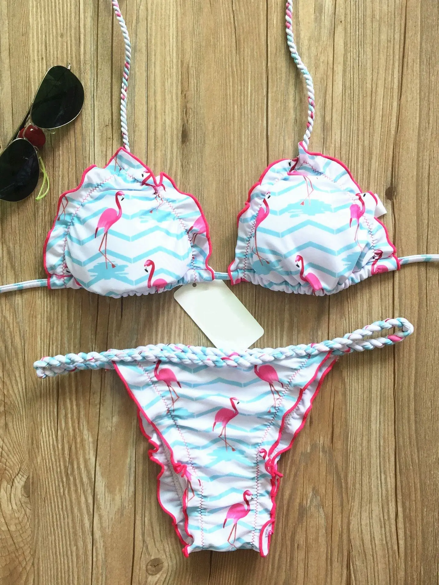 Maillot de bain brésilien imprimé flamant rose, bikini ananas, push-up, monokini sexy, vêtements de plage, nouvelle collection 2018