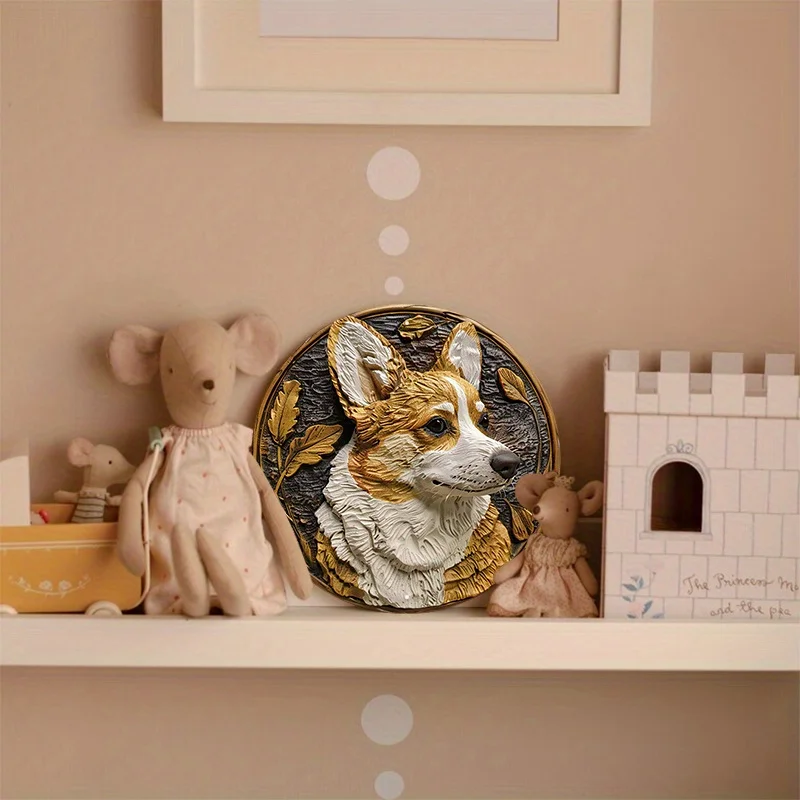 Cartello decorativo in metallo con un Cast dell\'amato cane Corgi, perfetto per appendere le porte, decorazioni da parete, 8x8 pollici, 1 pz