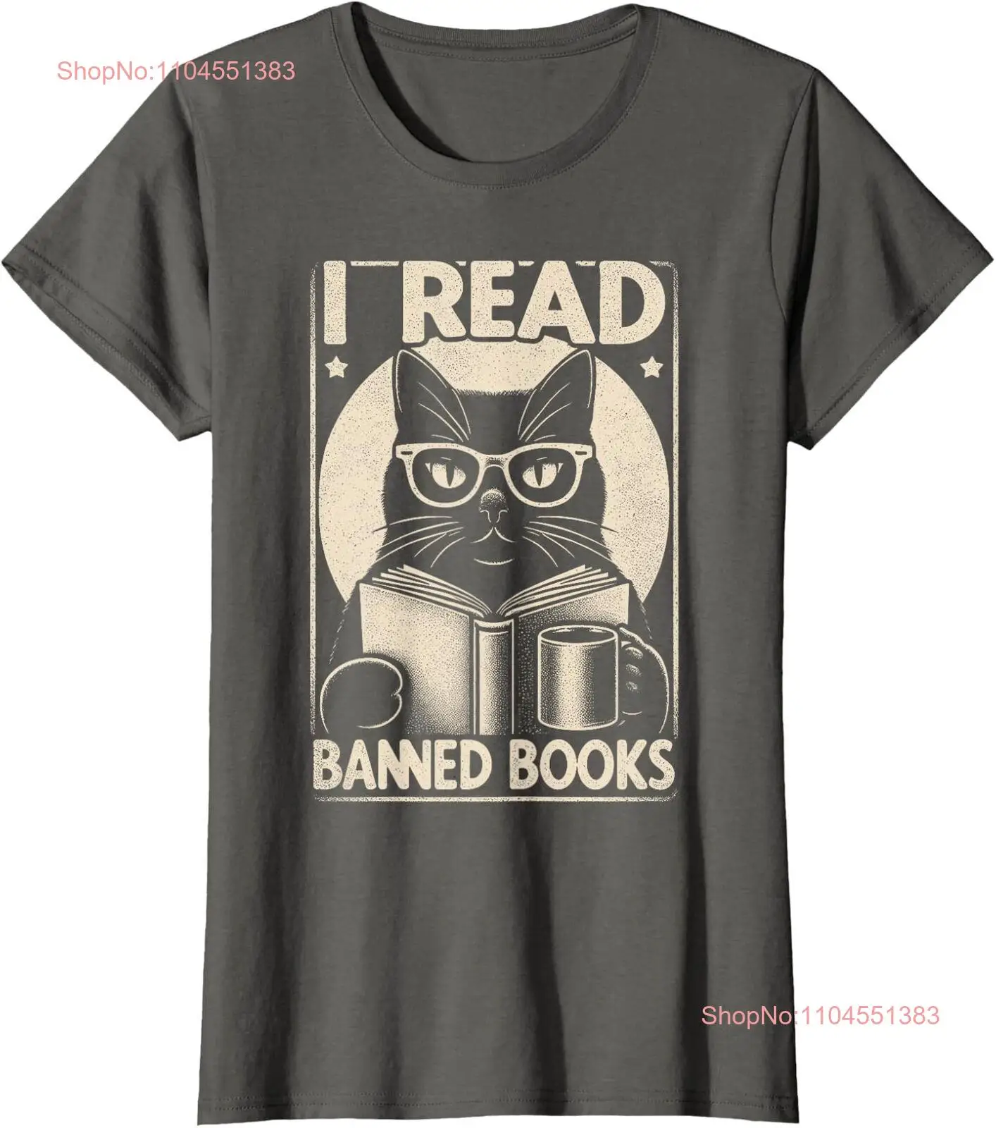 

Женская футболка с круглым вырезом I Read Banned Books Bookworm Cat Reading Book Reader