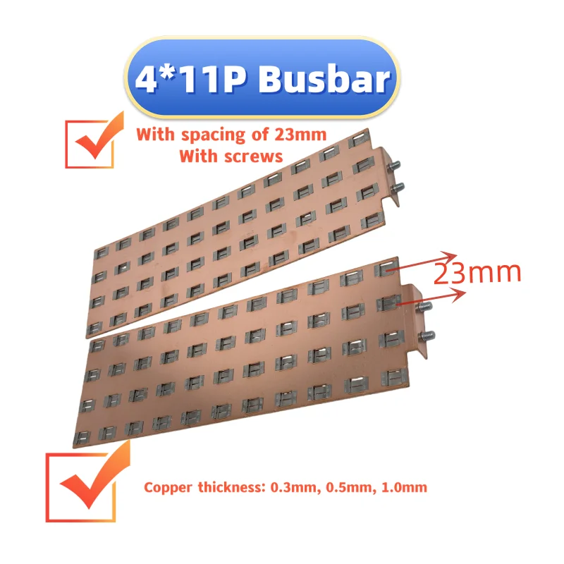 Copper Strips for 21700-4*11P Lithium Battery Pack Square Pattern with Spacer 23mm M4*8 Threaded Studs 05mm Thickness 10PCS