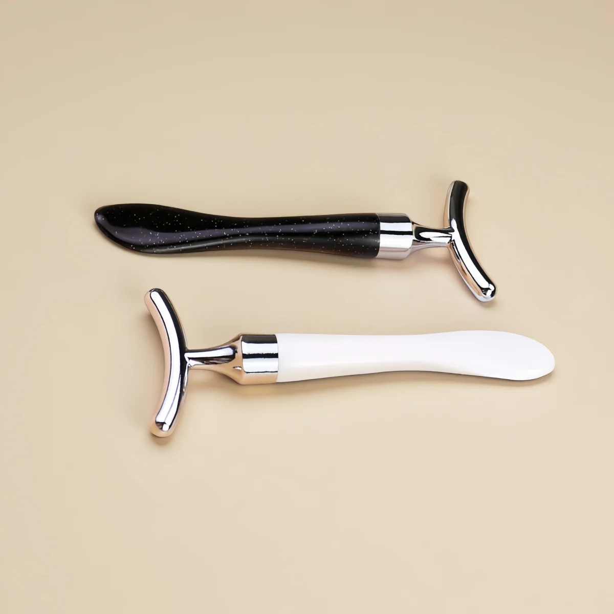 2pcs/set Metal T-shaped eye cream massage stick with scoop eye manual massage tool set Beauty Face Eye Massage Stick