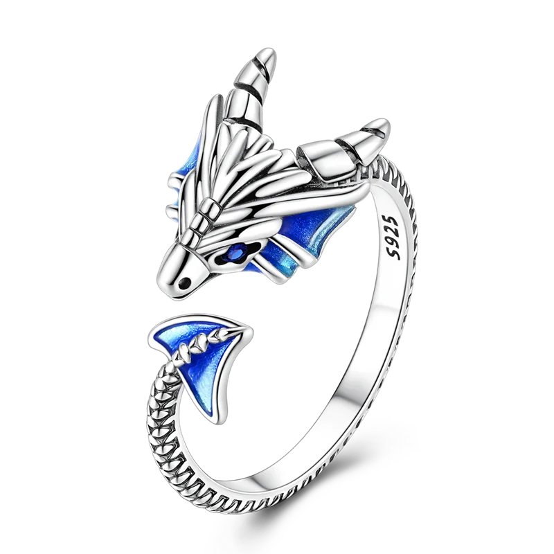 Vintage Dragon Pattern 925 Sterling Silver Women's Open Mouth Ring Original Design Silver Engagement Ring Gift