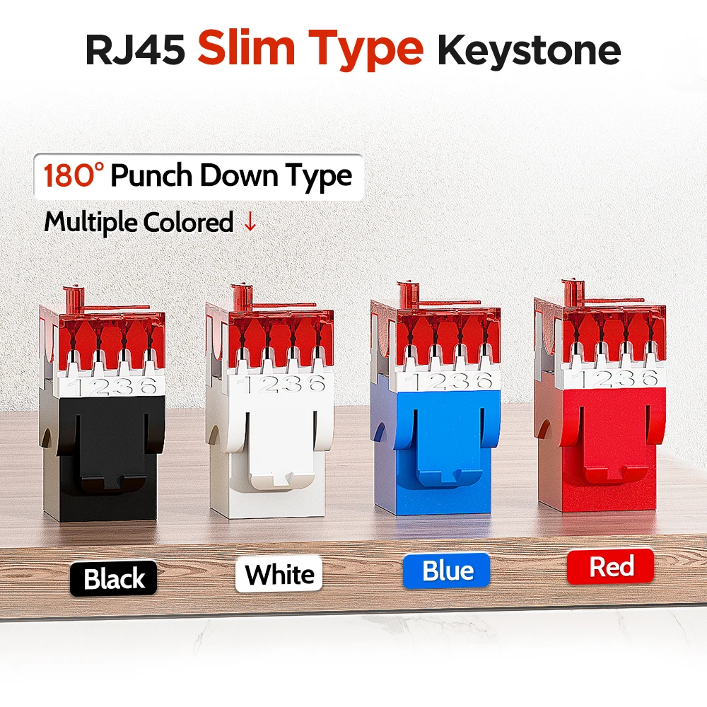 AMPCOM Cat6 RJ45 UTP Keystone Jack 180 Degree Punch Down Type, 50U Gold Plated Network Plug Module Connector for Office, Home