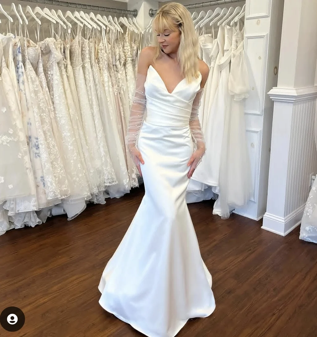 

Customize To Measures 2025 Wedding Dress Mermaid Soft Satin Floor Length Elegant Sweetheart Zipper Bridal Gowns Stunning Robe