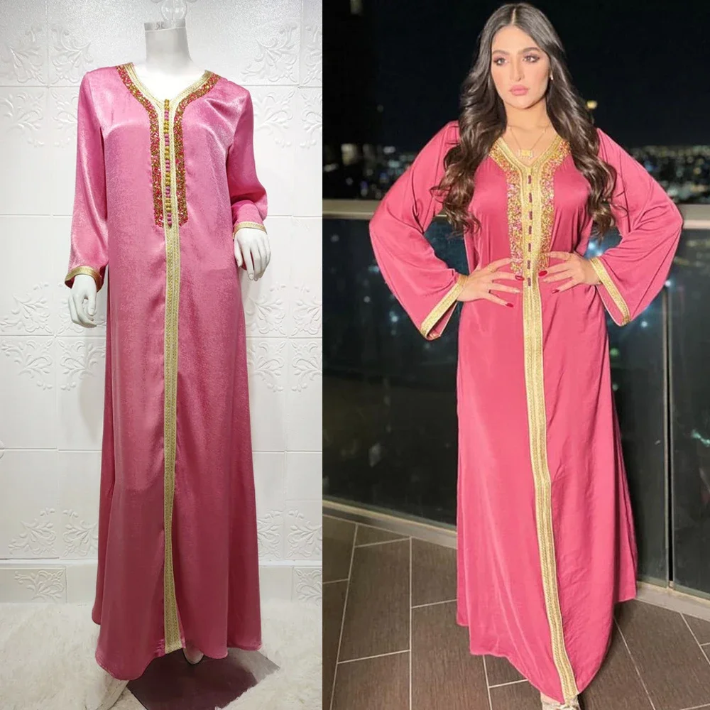 Eid Ramadan Abaya Muslim Women Dress Dubai Turkey Kaftan Moroccan Gown Islamic Clothing Robe Gown Jalabiya Djellaba Vestidos