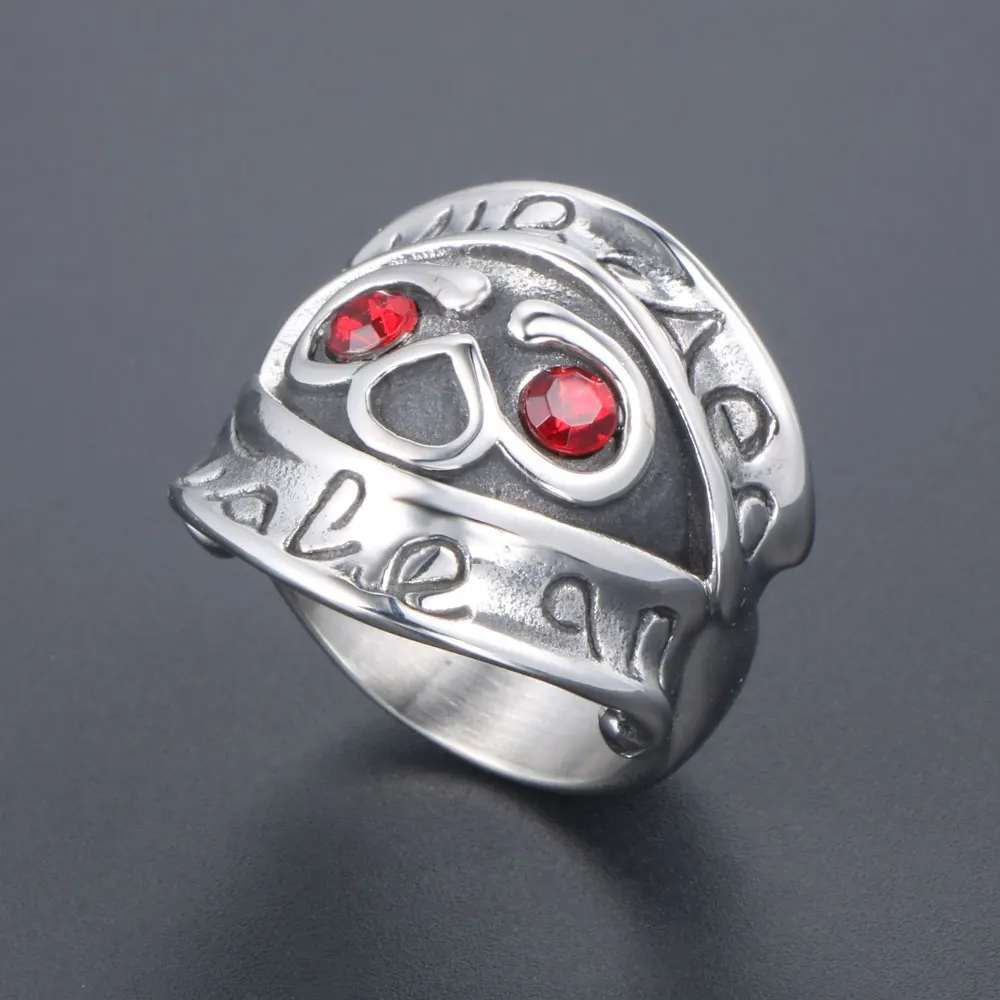 1PCS Vintage Red-Eyed Diamond-Studded Ring, Unique and Trendy Skull Design, Men's Non-Fading Stainless Steel Jewelry