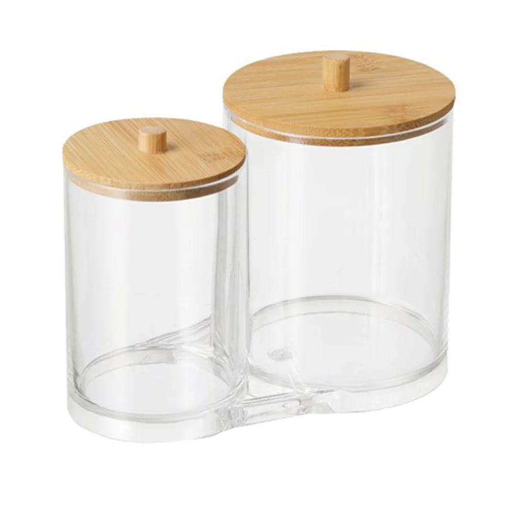 

Acrylic Swab Organizer with Bamboo Lid Storage Box for Cotton Pads Cotton Ball Holder Creative Appearance
