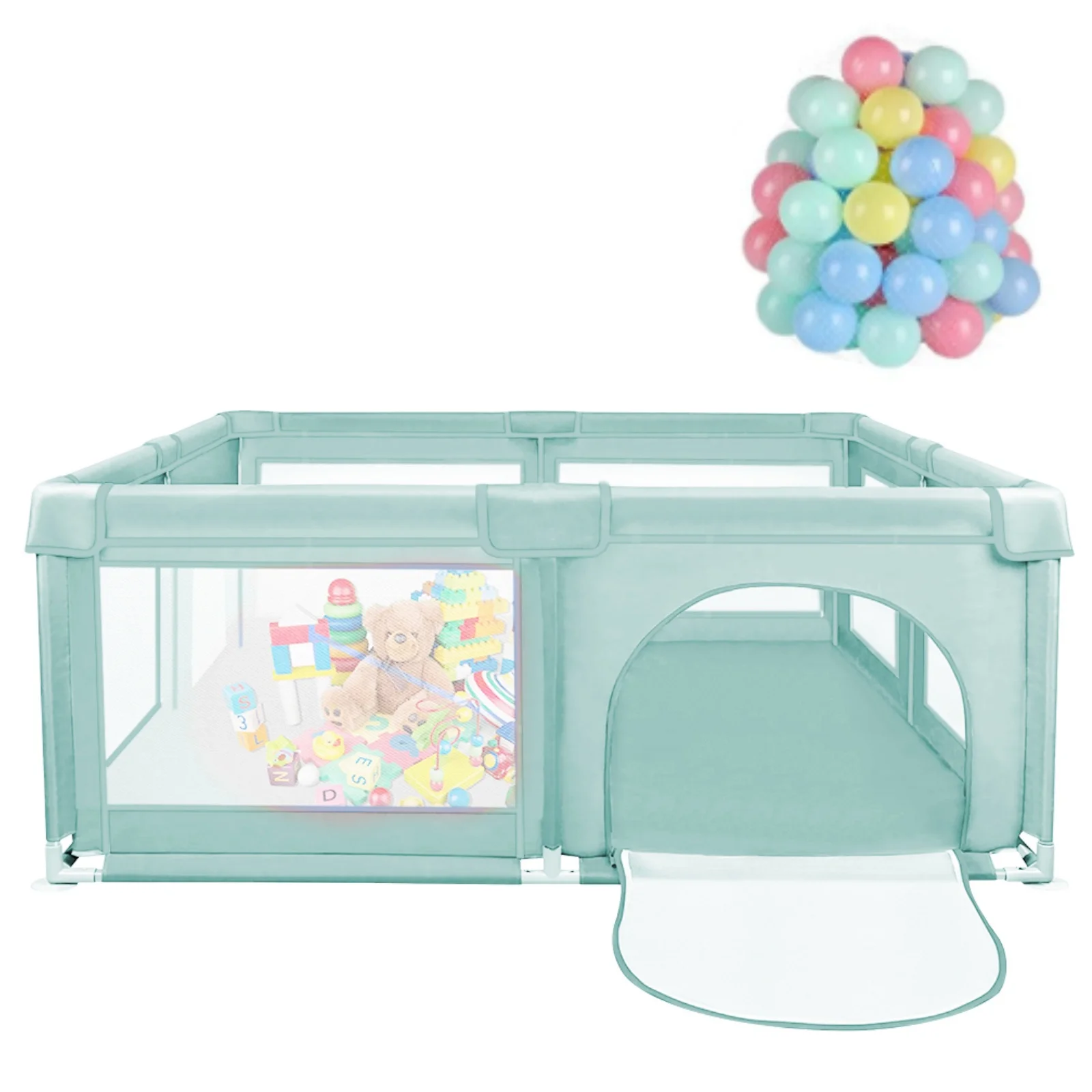 Parc pour bébé 120*120cm, clôture pour enfants avec maille respirante, aire de jeux sécurisée pour enfants, comprenant 50 balles océaniques
