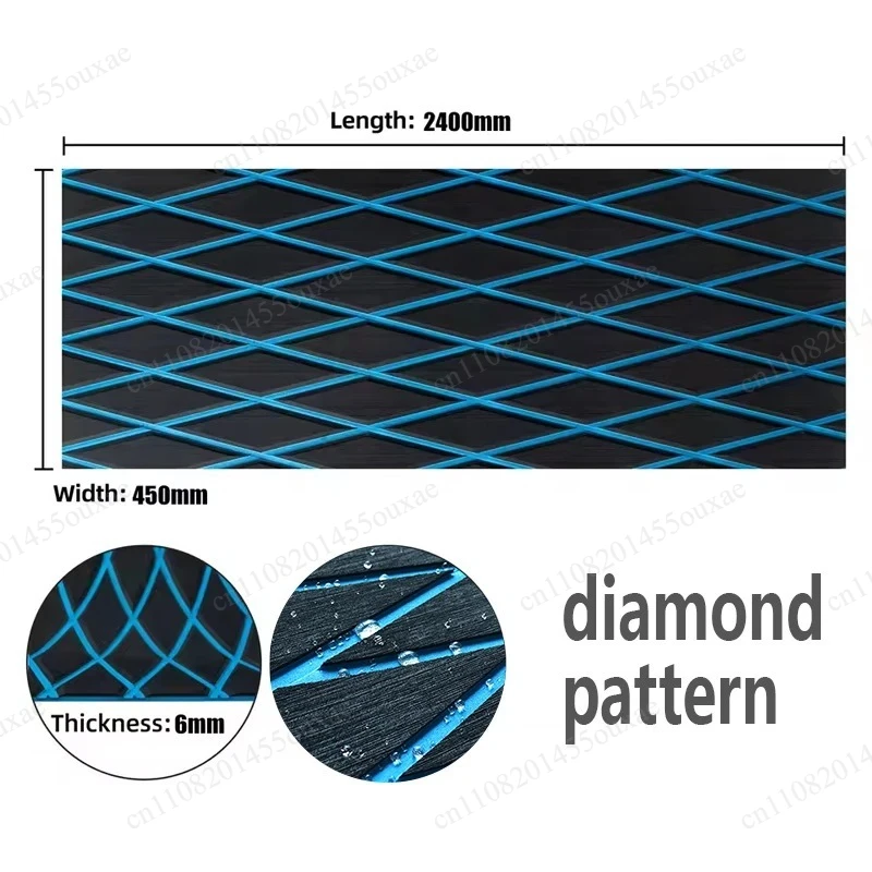 2400x450x6mm Self-Adhesive Diamond Textured EVA Foam Sheet Faux Teak Non-Slip Deck Mat For Boat Yacht RV Marine Flooring Pad