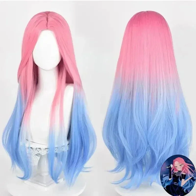 2026 Cosplay Wig Long Curly Hair Pink Blue Dye Gradient Wig Cosplay Anime Alien Stage Mizi Wig Heat Resistant Synthetic DOB383