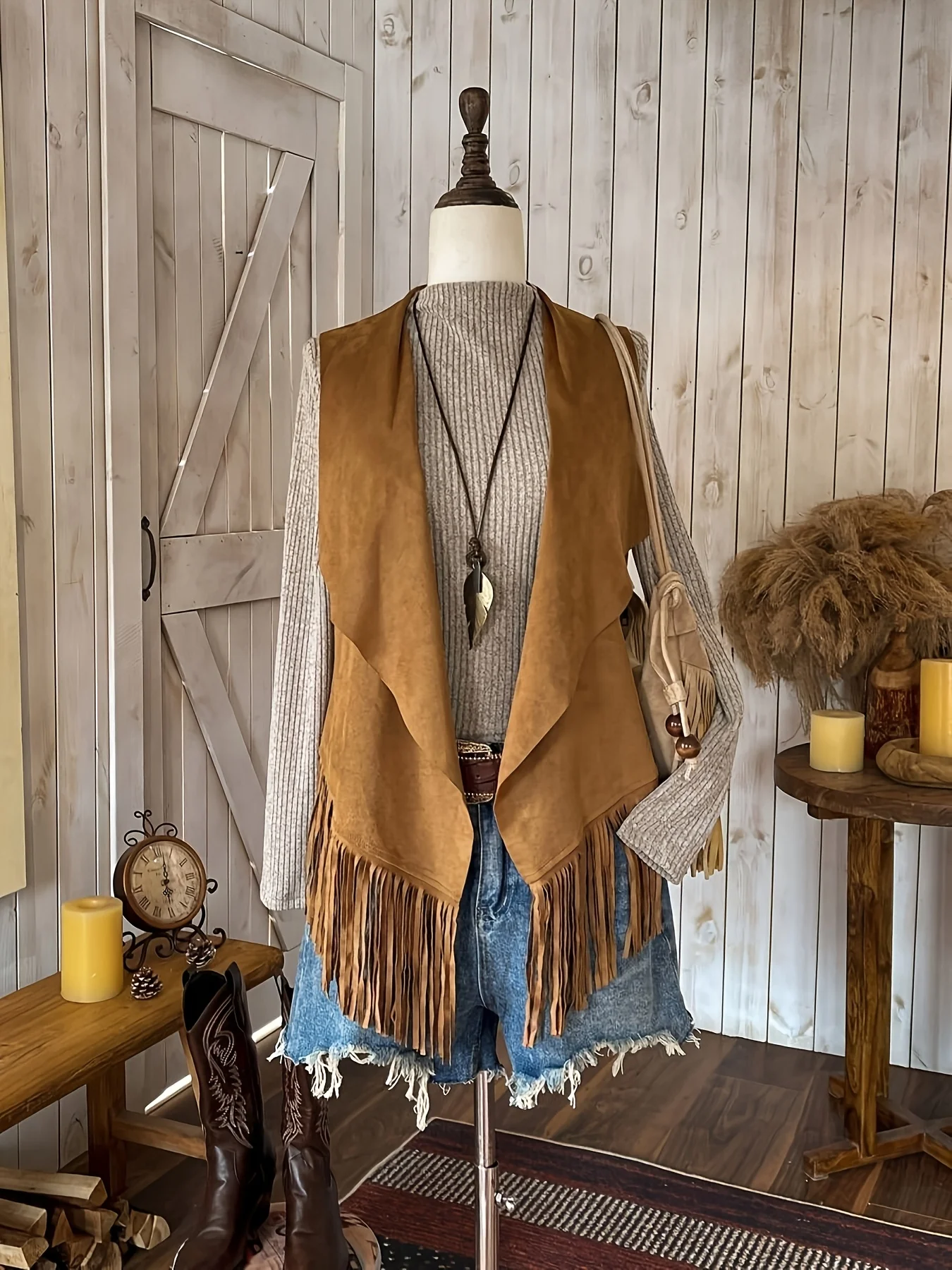 

Жакет без рукавов с лацканами и бахромой по низу для женщин, на весну и осень.