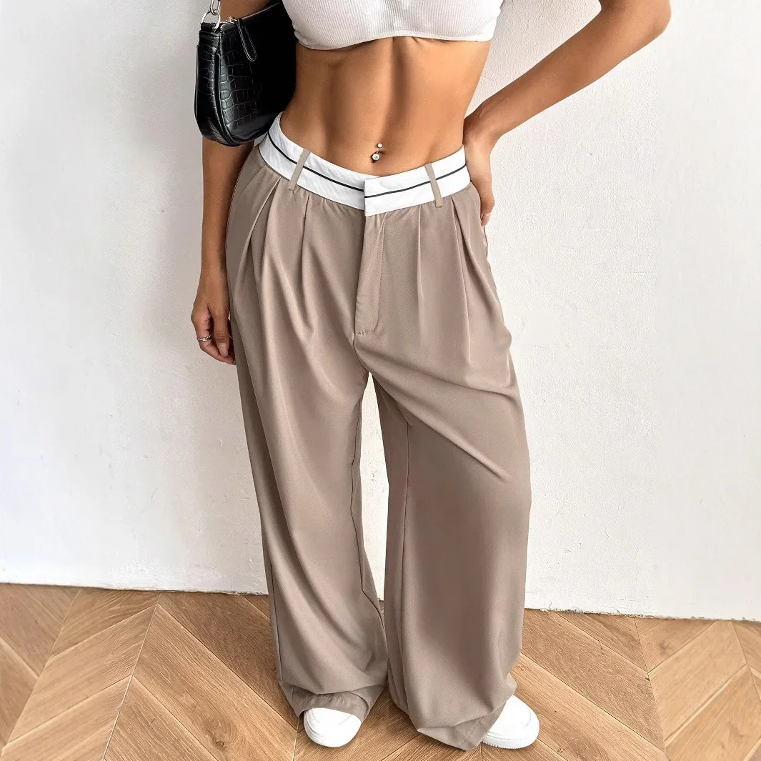 سراويل بدلة فضفاضة مناسبة 2025 وصلت حديثًا سراويل نسائية طويلة مريحة بنطال ذو قصة أرجل واسعة عصرية وأنيقة