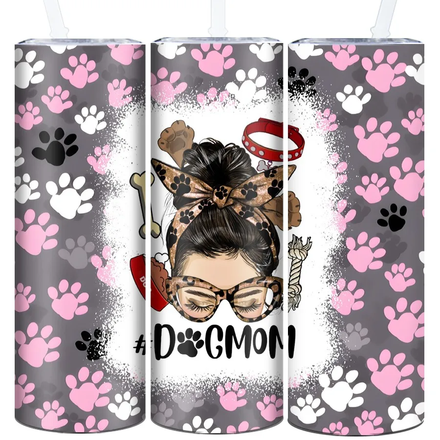 

20oz Party Festive Water Bottle Straw Lid 1Pc 3D Print Cat Footprints Decors Stainless Steel Hot Cold Insulated Party Vacuum Cup