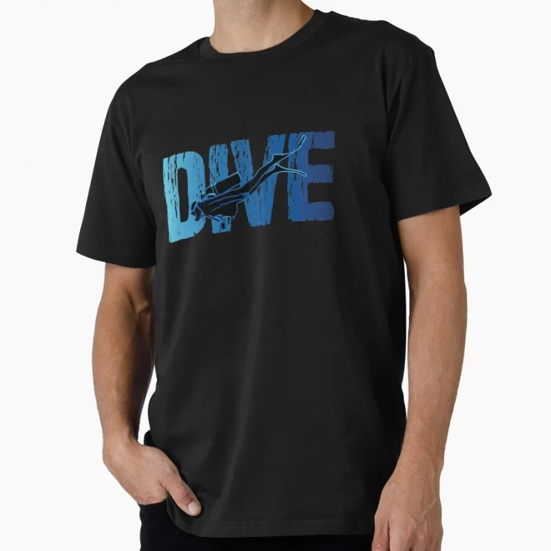 

Dive - Horizontal Text Scuba Diver Gift T-shirt 100% Cotton printed tee O-neck Short Sleeve Graphic Clothes All size Tops S-6XL