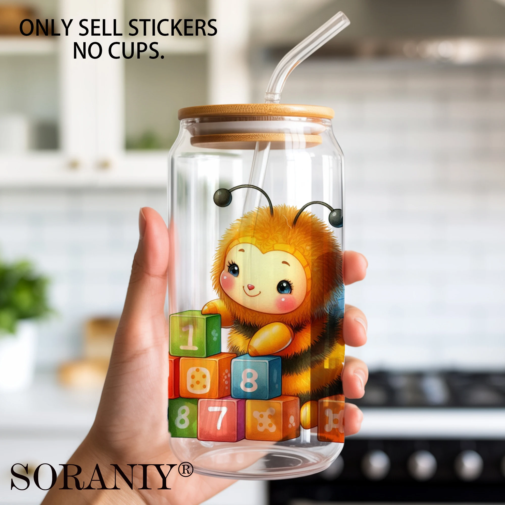 UV DTF 16OZ DIY Transfer Stickers - 5 Pieces/Set Watercolor Back To School Bee Camping Life Theme - view 5