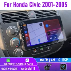 4-64GB For Honda Civic 2001-2005 Apple CarPlay Android 13 Auto Car Stereo Radio FM AM BT Head Unit
