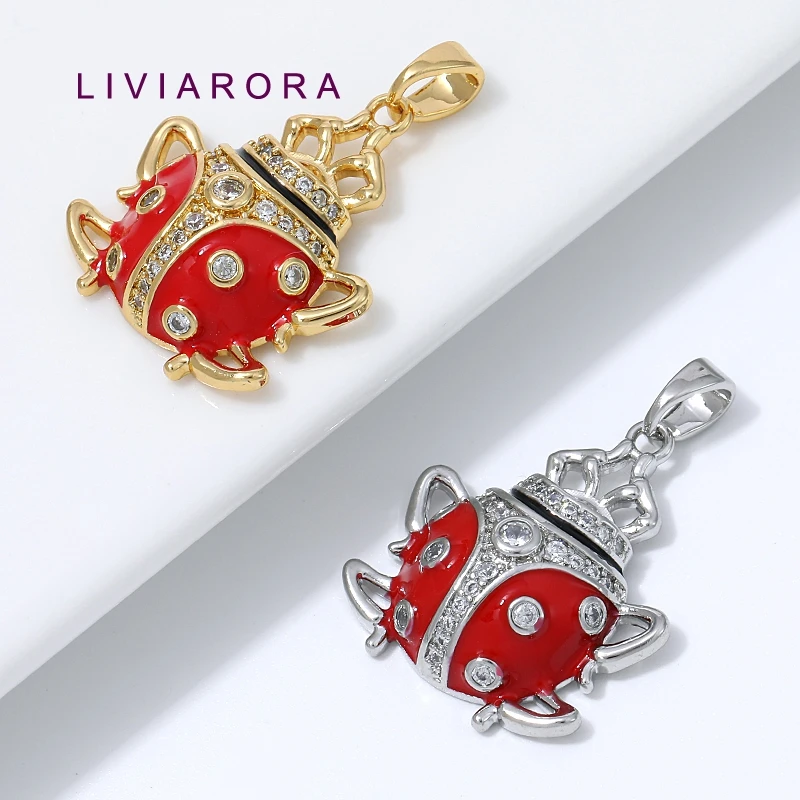1/2/3Pcs 18K Gold Plated Brass With CZ Enamel Crown Ladybug Beetle Insect Charms Pendant For DIY Jewelry Making Materials