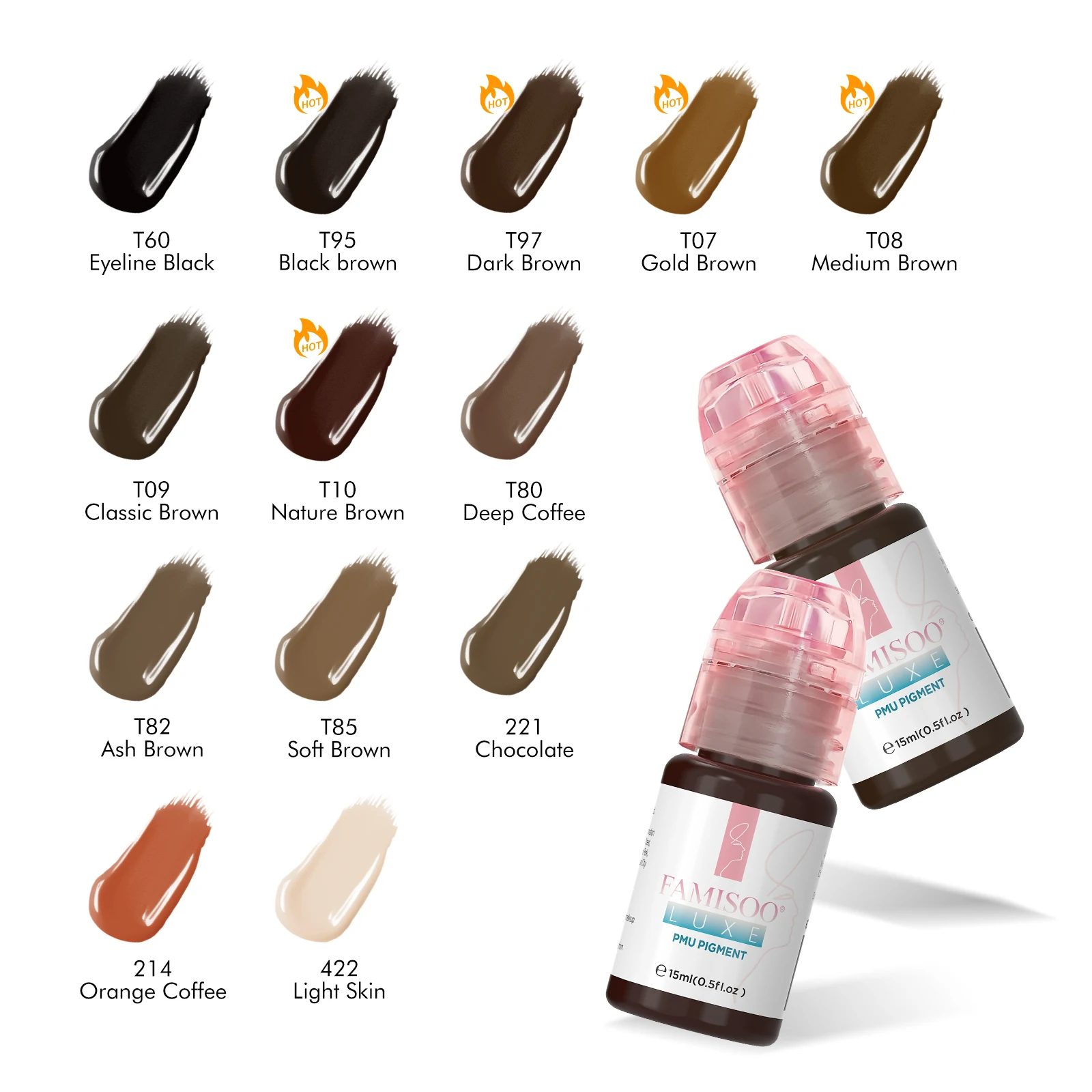 FAMISOO 33 Colors 15ML Luxe PMU Pigment Lip & Eyebrow Tattoo Ink For Semi Permanent Makeup Nano Lips Microblading Pigment