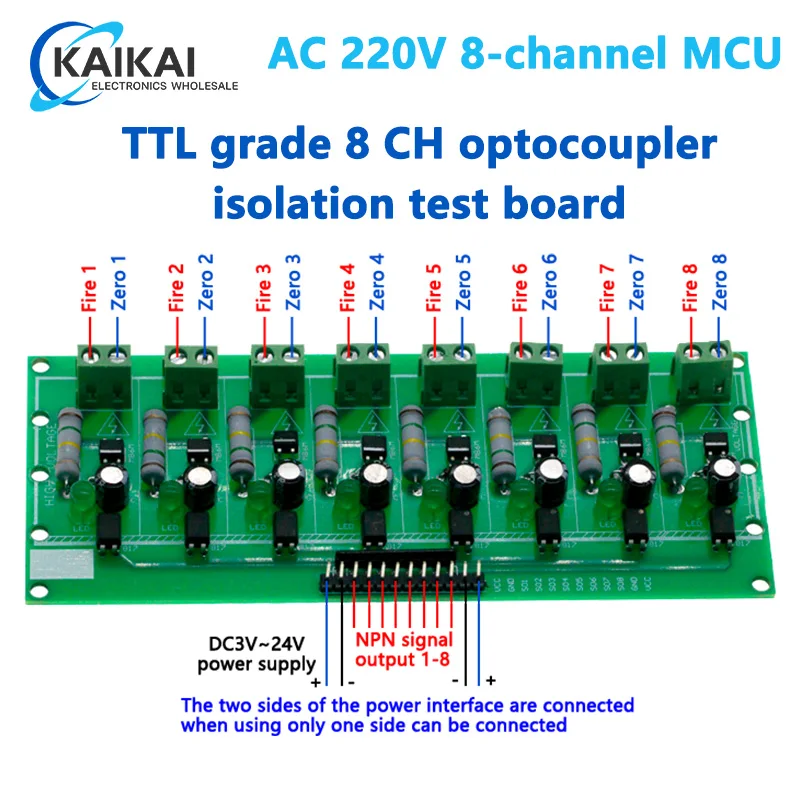 AC 220V 8 Channel MCU TTL Level 8 Ch Optocoupler Isolation Test Board Isolated Detection Tester Module PLC Processors