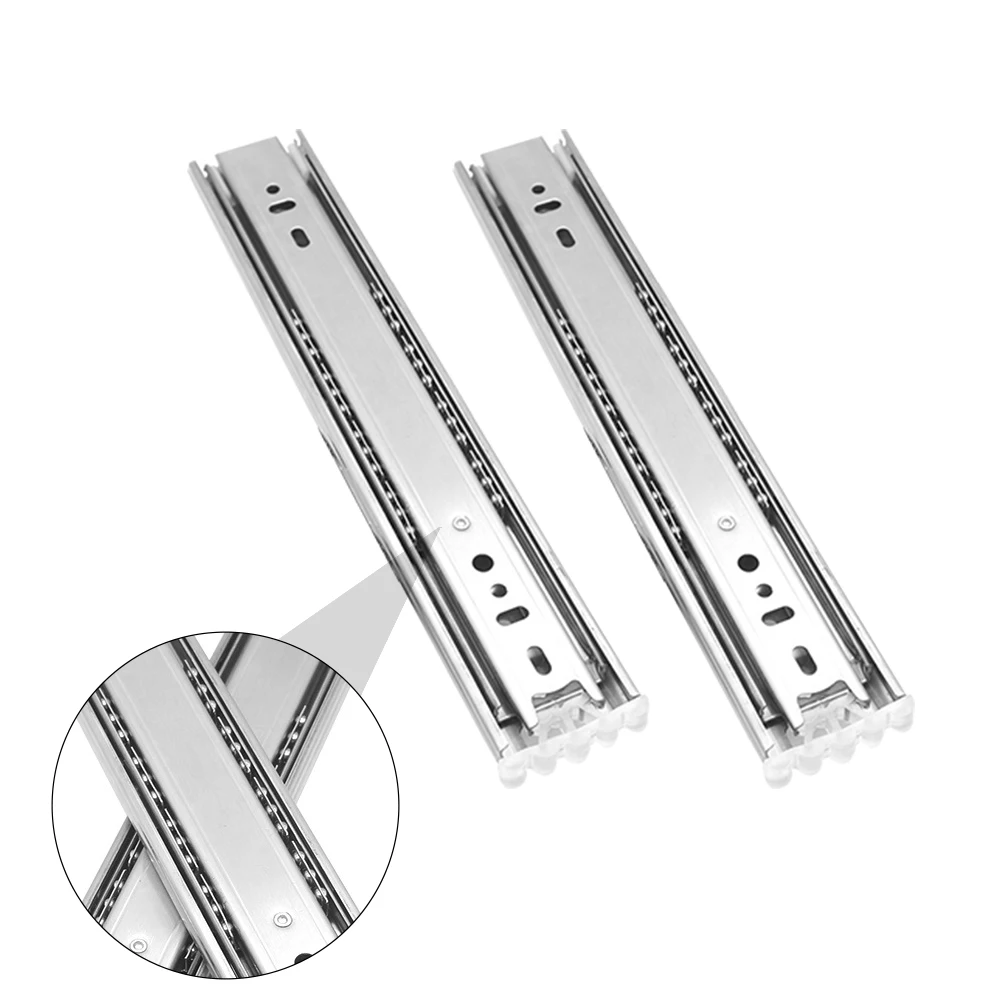 

2pcs Stainless Steel Slide Three-Section Full Extension Ball Bearing Cabinet Mute Buffer Damping Closet Extension