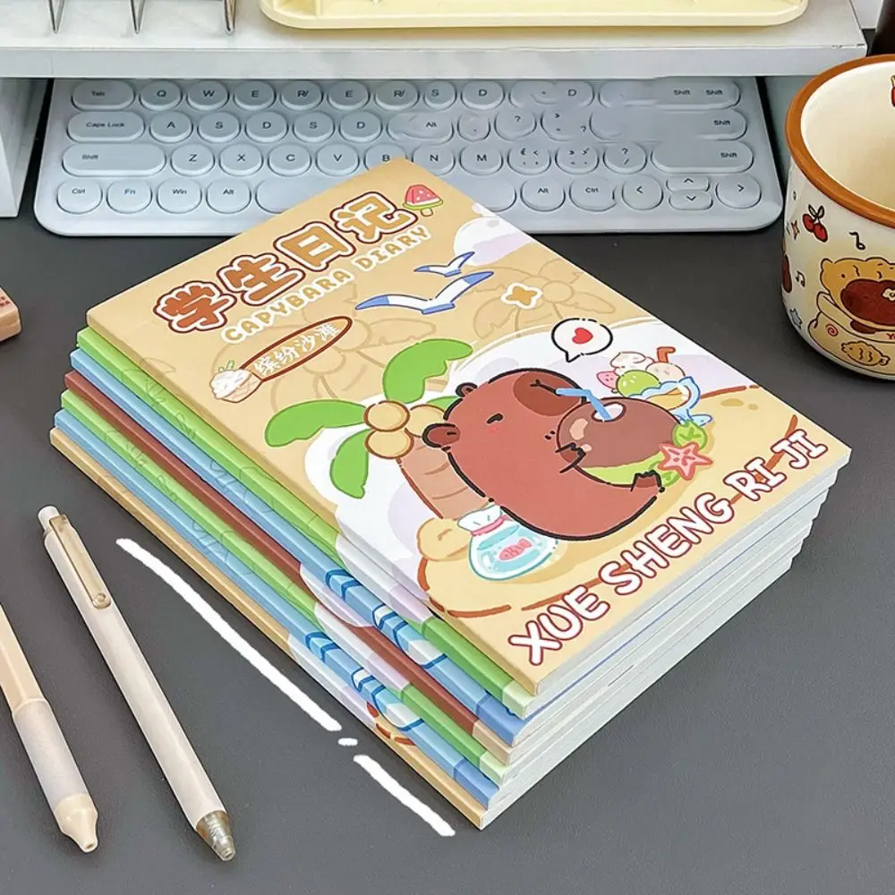 50 Sheets /100 Pages Kawaii Capybara Diary Notebook Thickening Internal Blank Page Cartoon Notepad Portable Multifunction