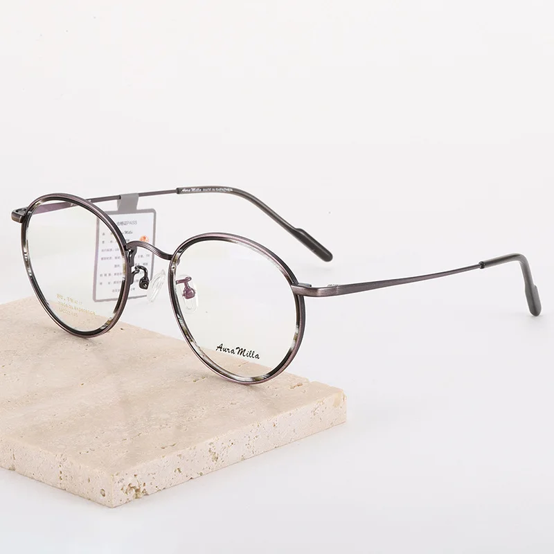

Glasses Frame Contrast Color Handsome Pure Titanium Round Designer Personality Men's and Women& Glasses Full Frame AT17
