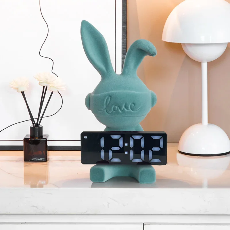 Cartoon Rabbit Restaurant Living Room Decoration Desk Clock Advanced Ceramics Mute Clock Nightstand Alarm Clock Room Decoration