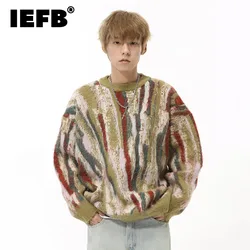 IEFB Korean Style Men's Sweater Casaul Round Collar Knitting Irregular Contrast Color Loose Male Pullover Tops New Chic 9C7571