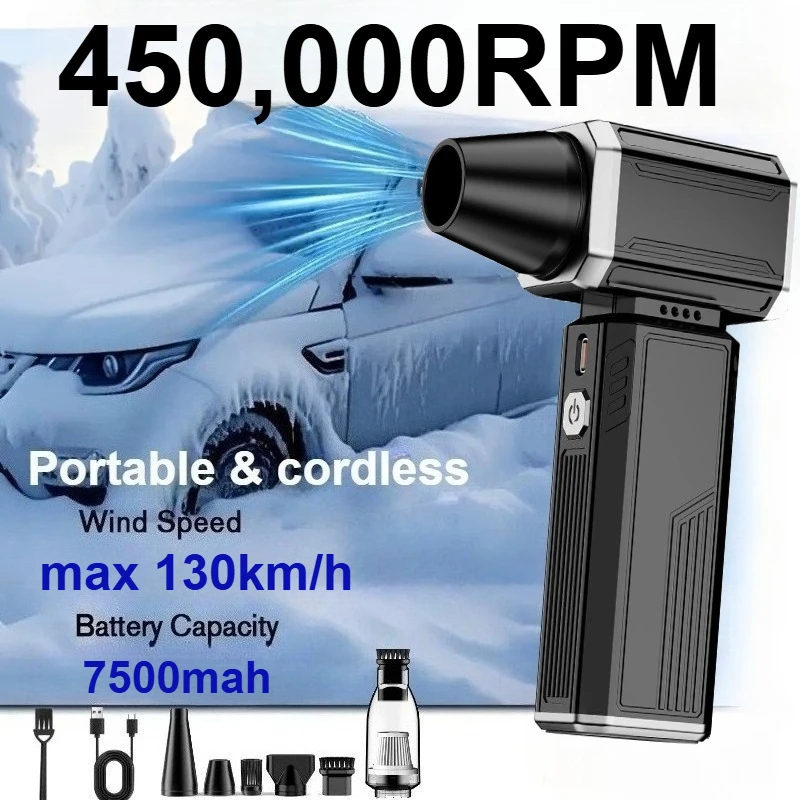 

New 450000RPM Violent Fan Brushless Turbo Jet Blower Powerful Air Blower Vacuum Dust Cleaner Type-C Charging Strong Winds 54m/s