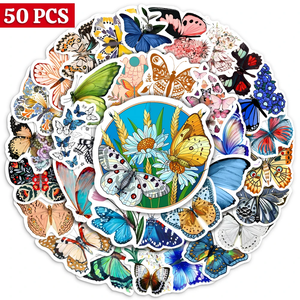 Cute Colorful Butterfly Stickers Cartoon  Animal for Notebook Laptop Luggage Guitar Skateboard Waterproof Scrapbooking Material