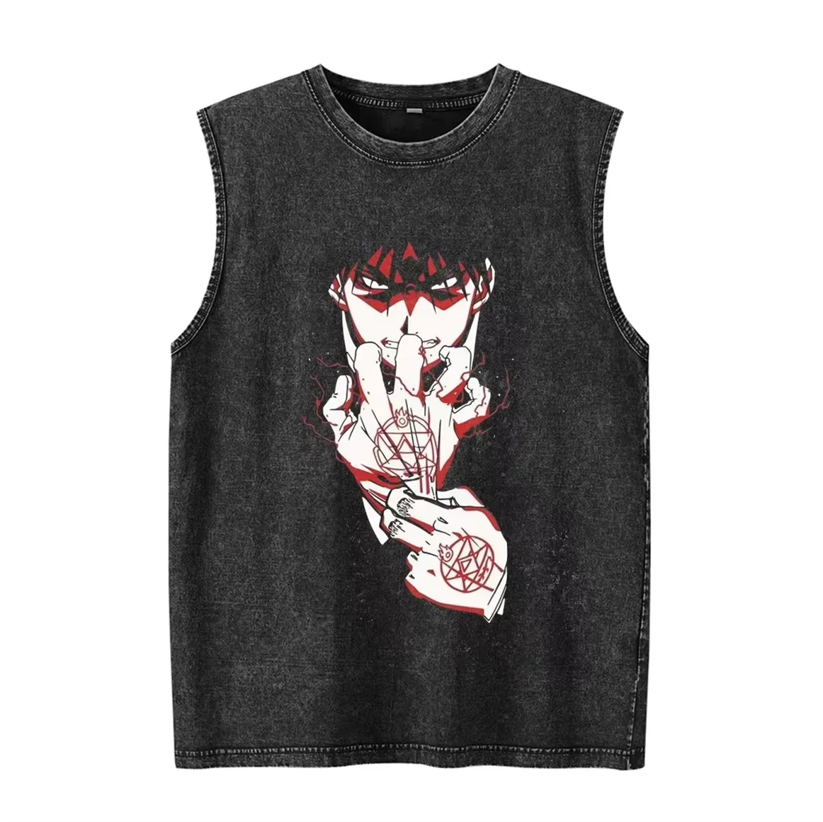 Men's Tank Tops Japenese Anime Print Graphic Summer Gym Clothing Man Sleeveless Shirt Vintage Washed Oversized Vest Y2k Clothes