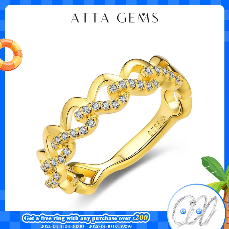 

Attagems D VVS1 Moissanite Rings S925 Sterling Silver Yellow Gold Plated Christmas for Women Men Sparkling Wedding Fine Jewelry