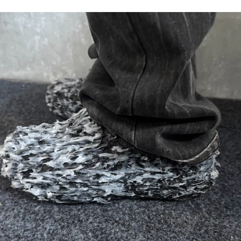 Men's Textured Crinkle Slip-On Round-Toe Platform Mules Slippers 2026 Unique Rough Rubber Casual Shoes Fashion Shoes for Men