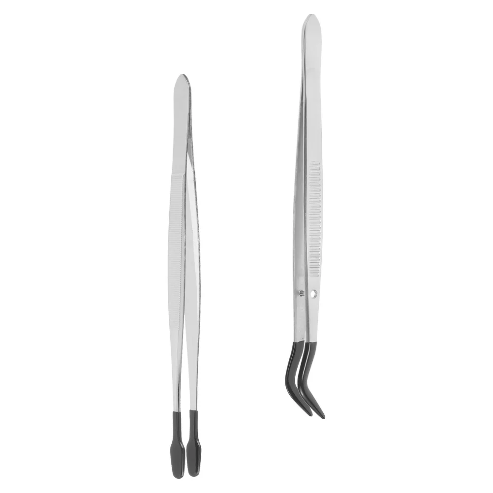 2Pcs Stamp Tweezers Stainless Steel Ergonomic Lightweight Craft Tweezers for Hobby Stamp Collecting Eyebrow Eyelash False Lash