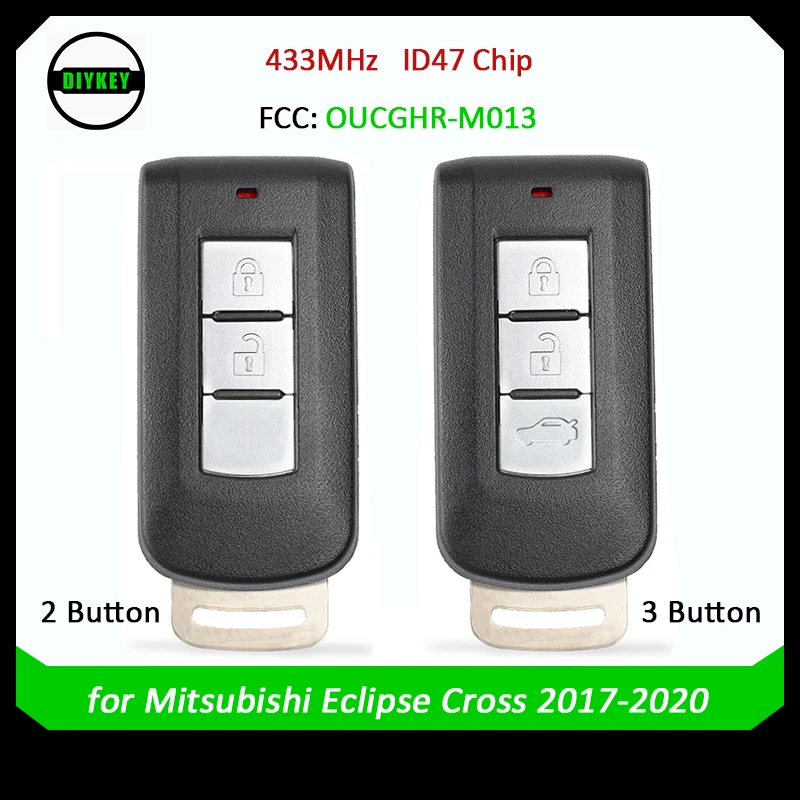 

DIYKEY 433MHz ID47 Chip FCC: OUCGHR-M013 Keyless Remote Car Key Fob 2 / 3 Button for Mitsubishi Eclipse Cross 2017-2020