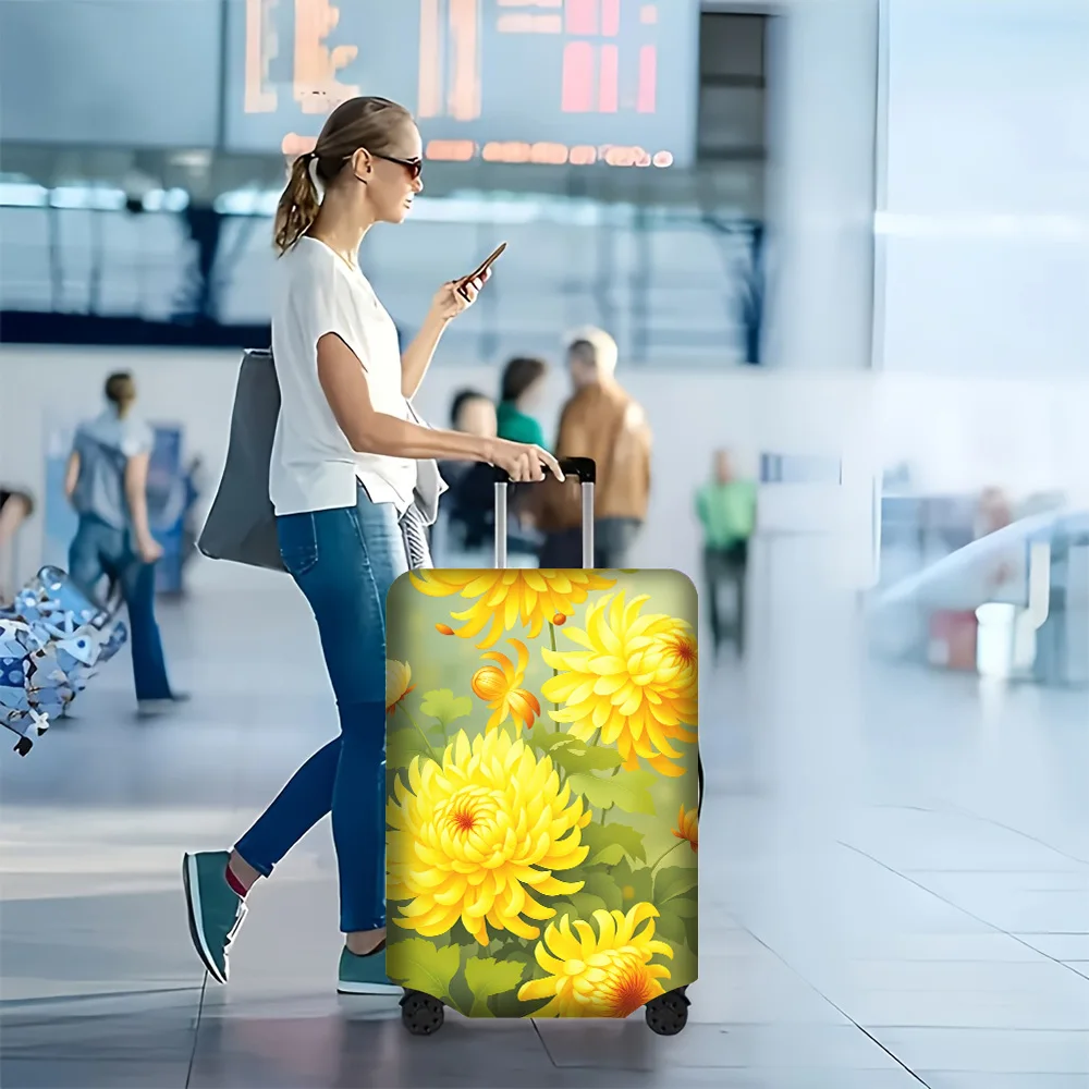 1PC Yellow Chrysanthemum Print Luggage Cover. Fits Suitcases from 18 to 32 Inches; Effectively Protects Your Luggage.
