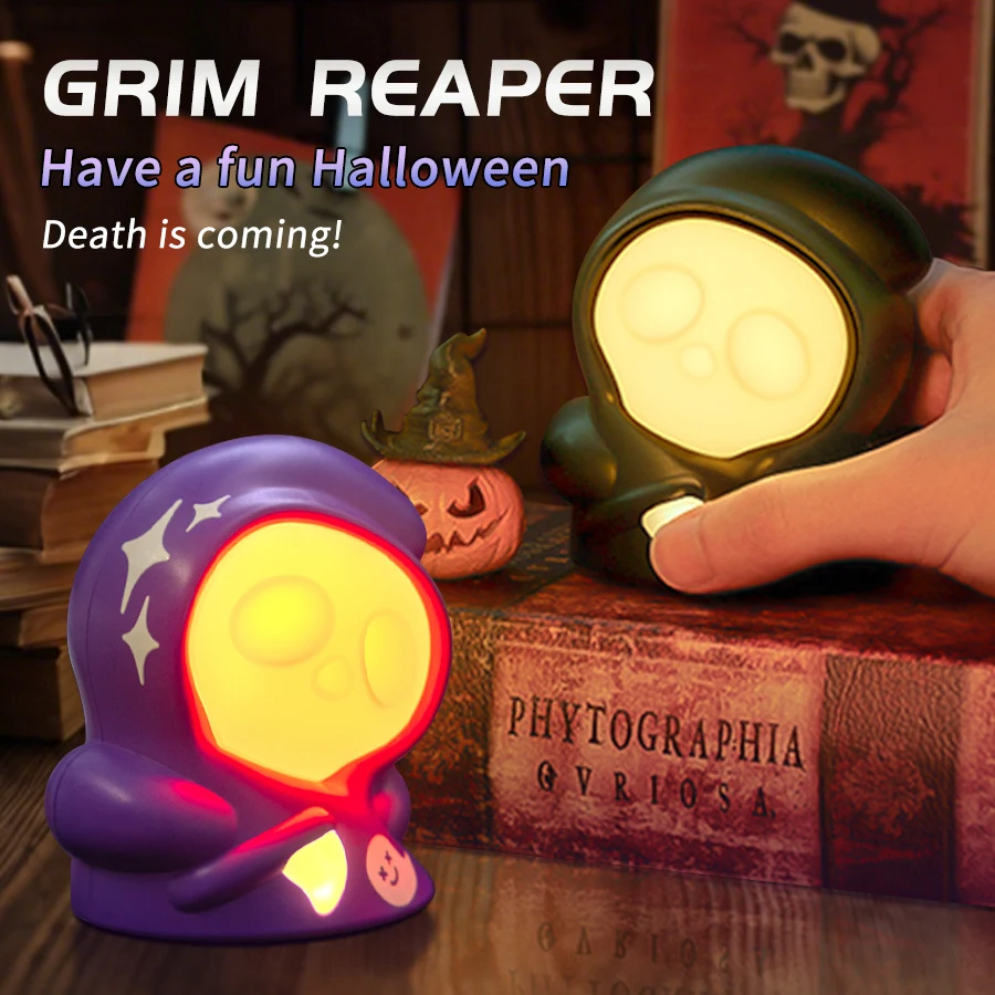 

Halloween Night Light Rechargeable Ghost Ornaments Three Color Adjustable Bedside Lamp Creative Festive Party Decor Kids Gift