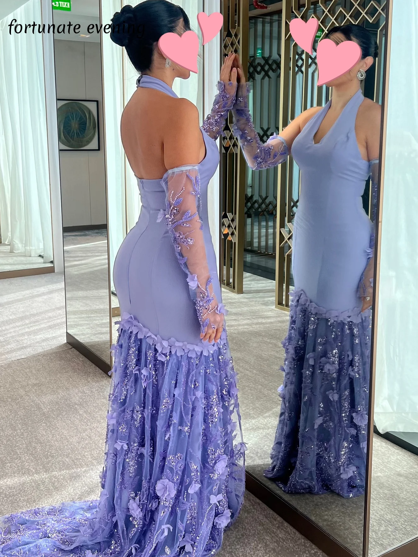 Fortuinlijke avond elegante vintage zoete lila zeemeermin kanten bloemen op maat gemaakte formele gelegenheid galajurk avondjurken