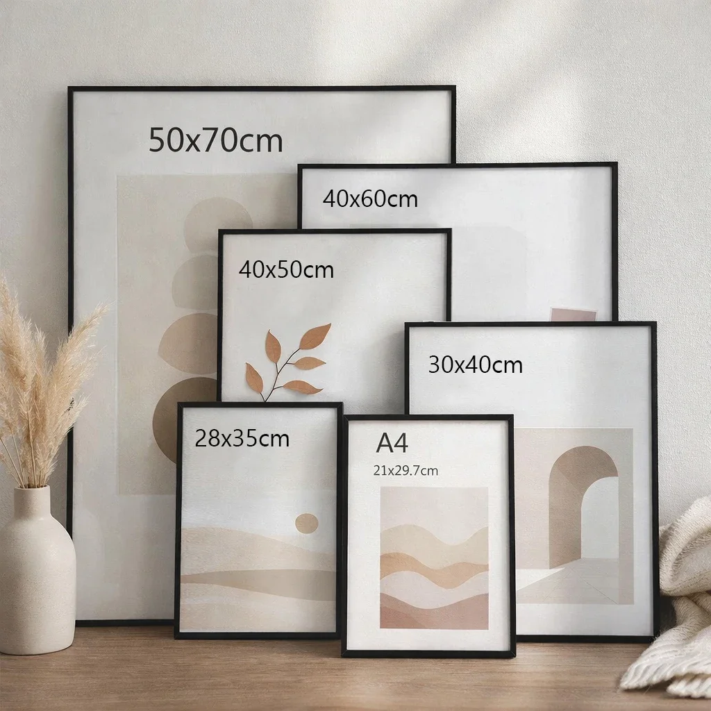 3pcs 30x40cm 40x60cm 50x70cm Modern Black Aluminum Picture Frames With Mat For Wall Art Canvas Print Poster Display, Minimalist Gallery Wall Frame For Living Room Bedroom Office Home Decor, Lightweight Easy Mounting Photo Frame Set