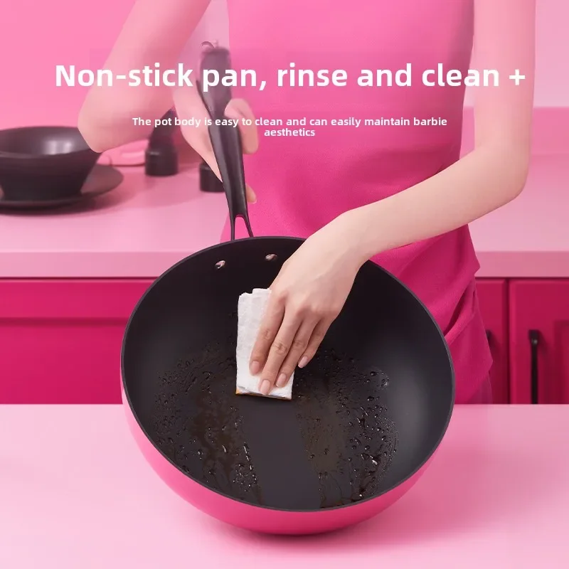 Barbie wok with titanium coating non-stick pan household wok induction cooker gas stove