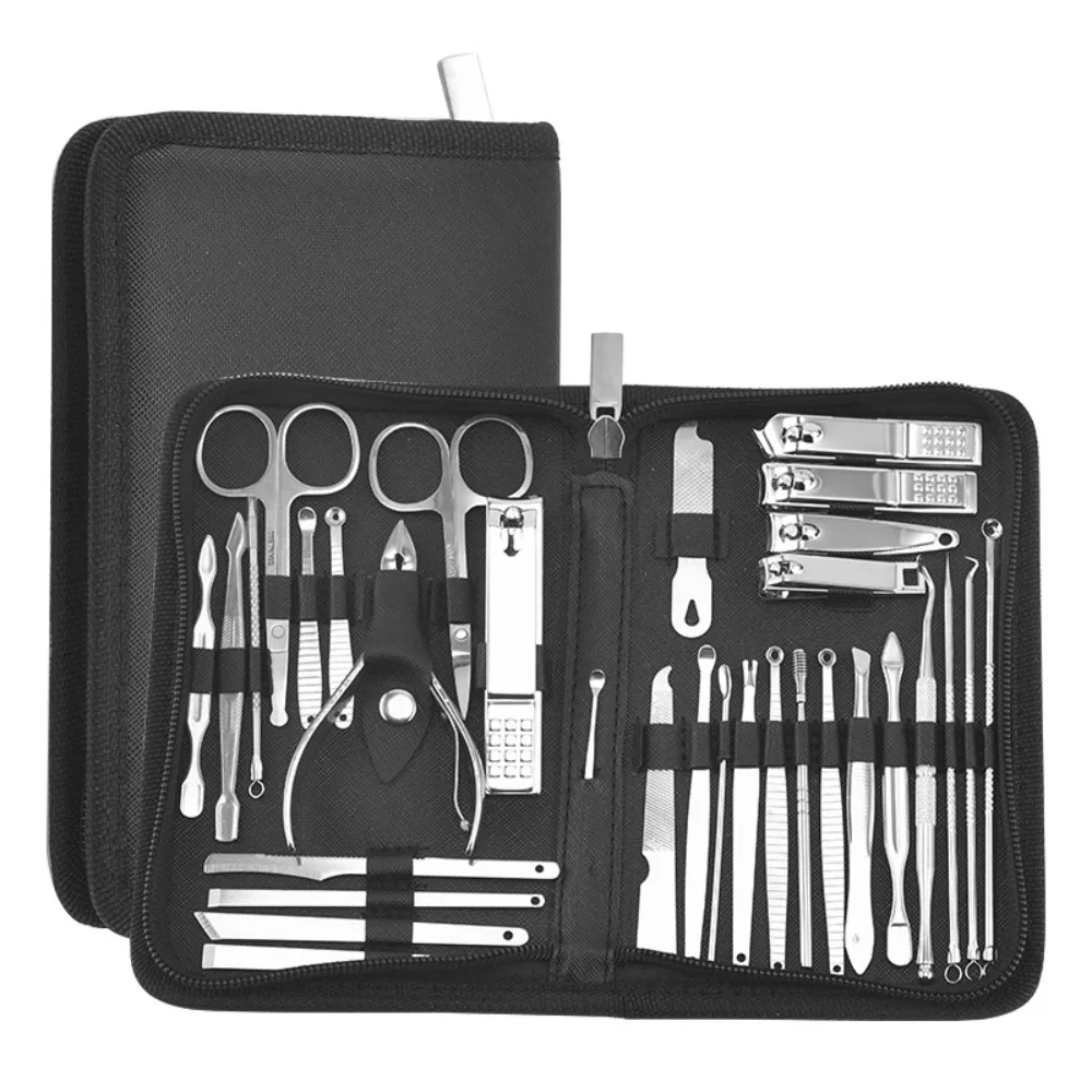 32 pezzi di strumenti per la cura delle unghie Set manicure in acciaio inossidabile con custodia Kit tagliaunghie durevole Kit pedicure professionale per la casa