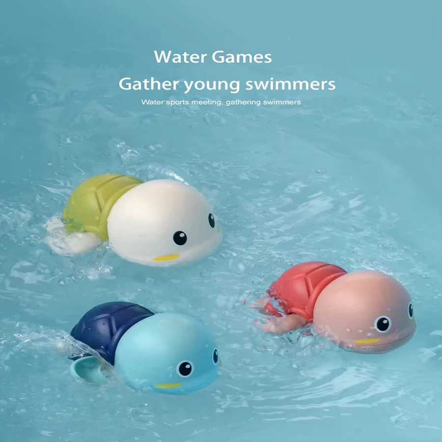 Um pacote de brinquedos de banho para bebês, tartaruga de brinquedo para crianças que se move com corda, tartaruga fofa que nada, brinquedos para piscina e banheiro.