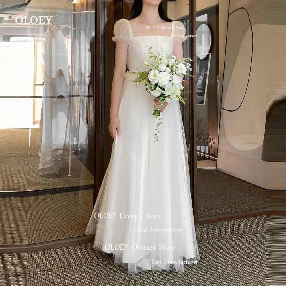 

OLOEY Simple A Line Tulle Wedding Dresses Korea Photoshoot Short Sleeves Floor Length Bridal Gowns Corset Back Mariage 2024