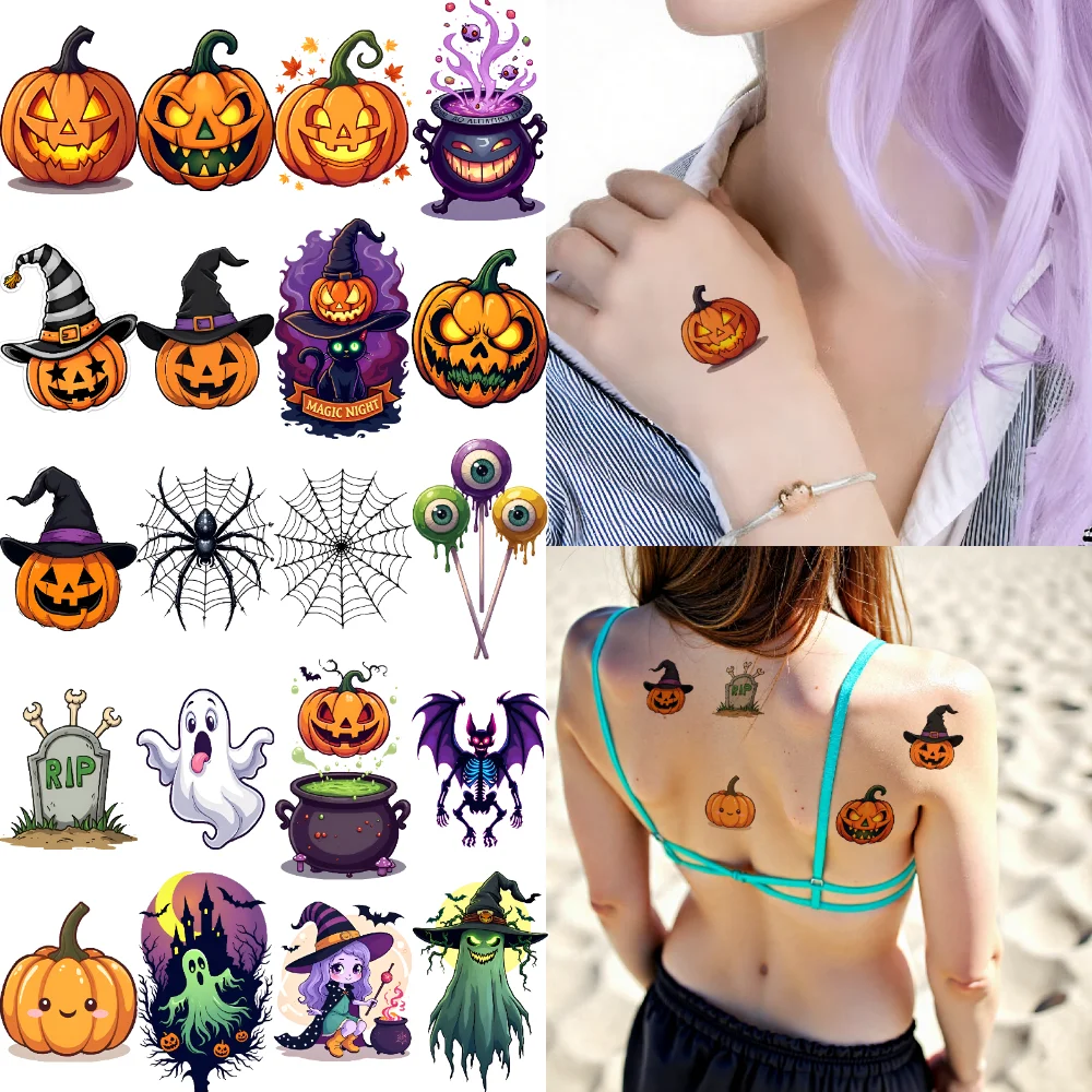 

54pcs Temporary Tattoo Ghost Stickers Cartoon Pumpkin Stickers Halloween Stickers For Men Shoulders