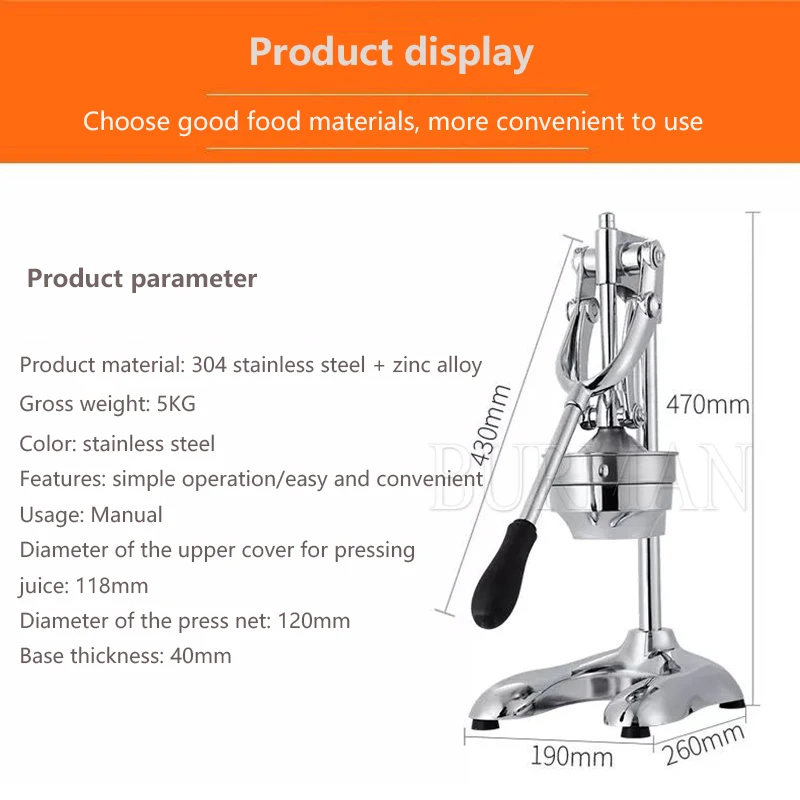 Prensa manual espremedor de frutas cítricas profissional espremedor de frutas cítricas máquina espremedor de limão de aço inoxidável