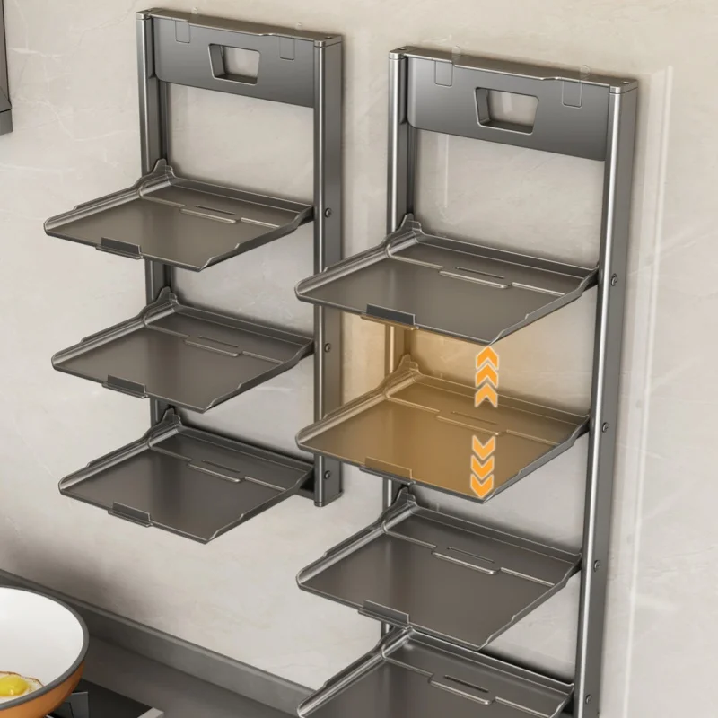 Foldable Wall Suction Cup Storage Shelf 2/3/4 Layers Vegetable Fruit Drying Rack Dish Holder Kitchen Accessories Home Gadgets