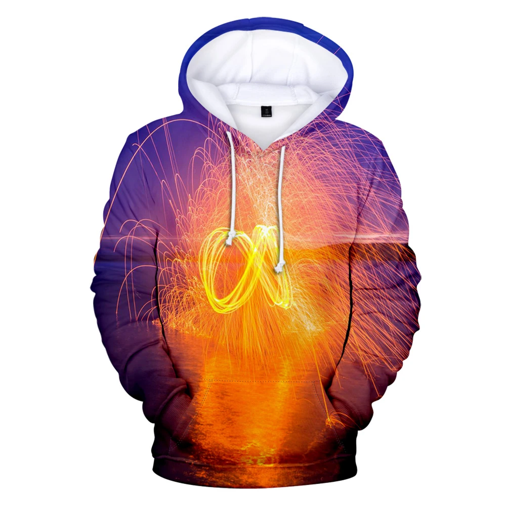 Hoodie men and women flame aperture pure cotton 3D digital printing trend high street heavyweight long sleeve sweatshirt