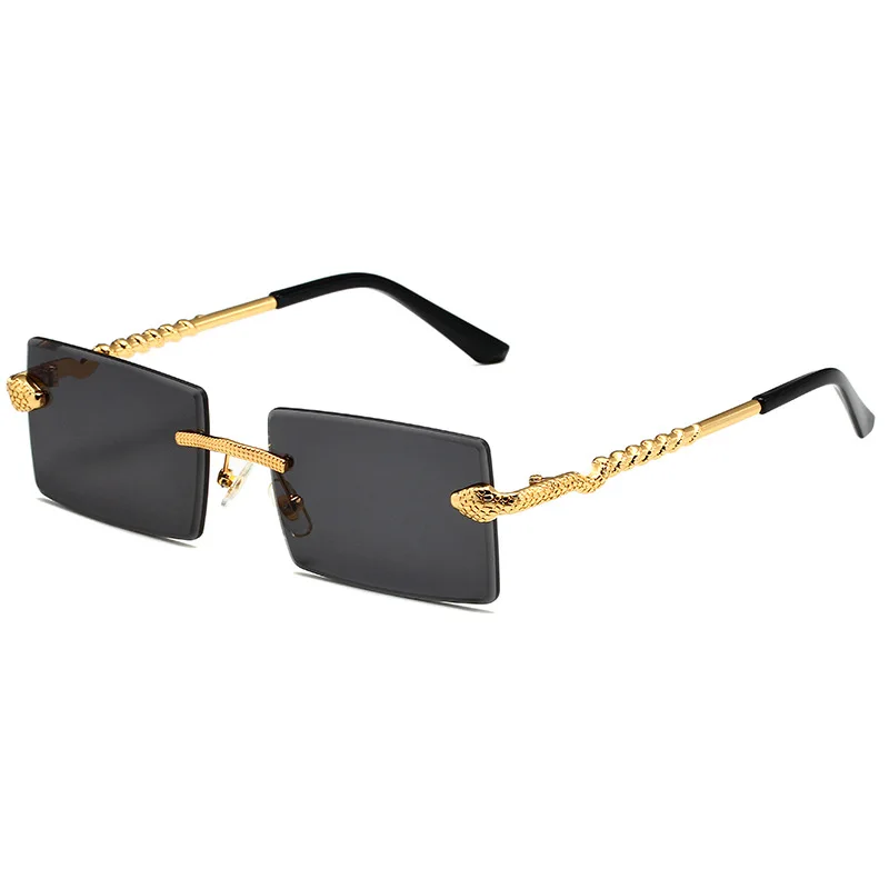 

Rimless Rectangular Sunglasses Men Fashion Vintage Twisted Snake Leg Gradient Shades Women Luxury Brand Design Eyewear