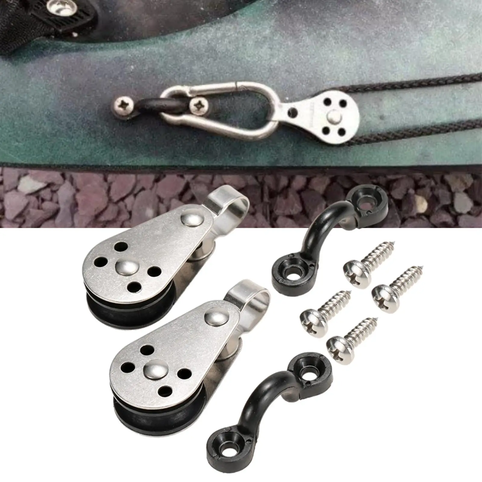 Durable Kayak Anchor Trolley Kit 2 Pulley Blocks W/ Screws C Type Buckle