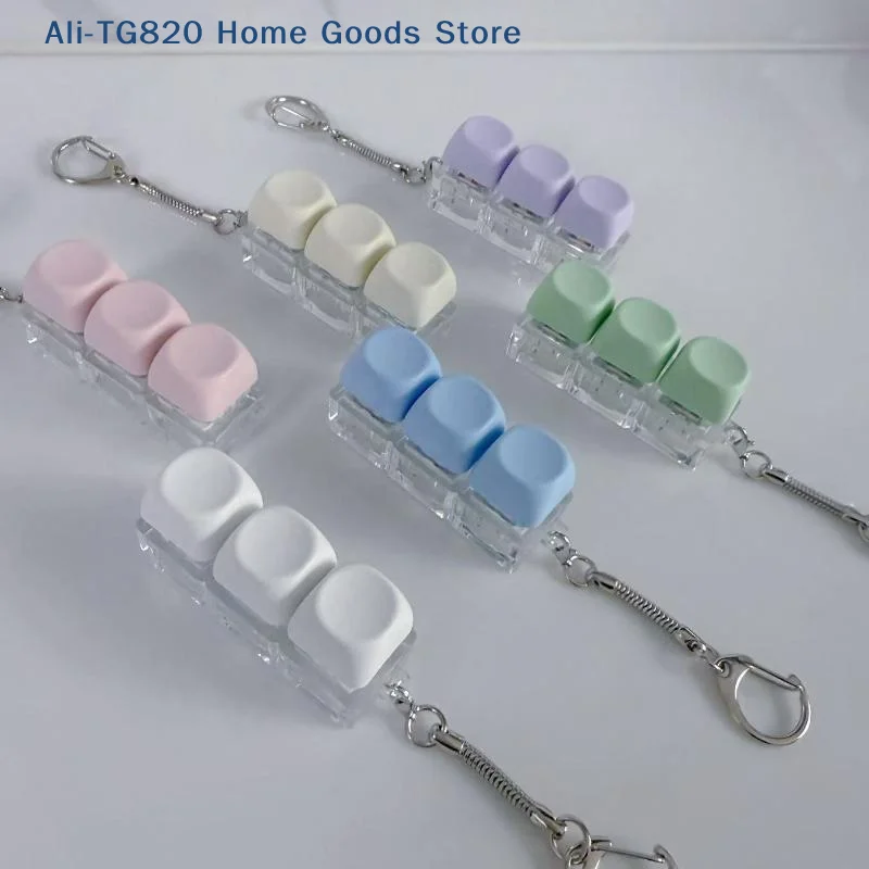 [TG820]LED Button Keycap  Keychain Macaron Colors 4 Keys Keyboard Decompression Toys DIY Keyboard Keychain Toys For To Relief